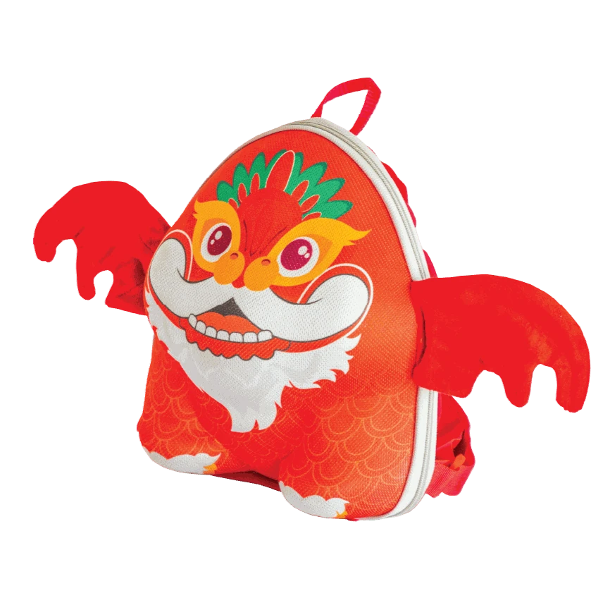 Draco, Red dragon-shaped backpack with red wings front view