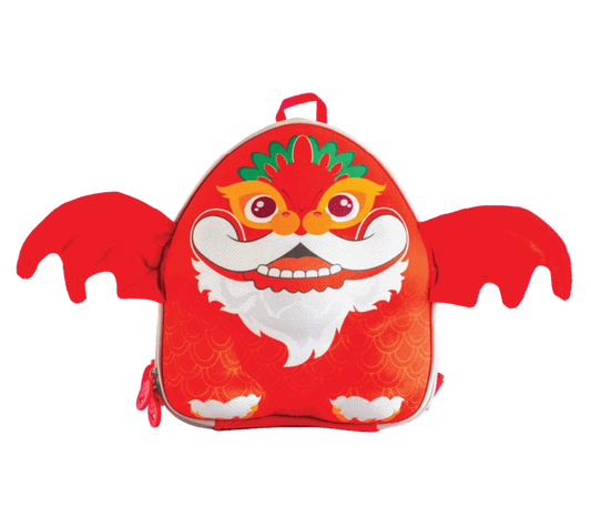 Draco, Red dragon-shaped backpack with red wings front view