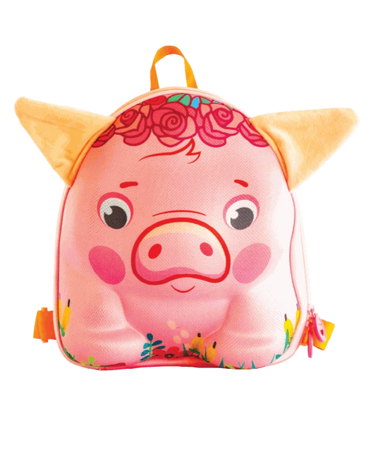 Flora Pink pig-shaped backpack with decorative elements