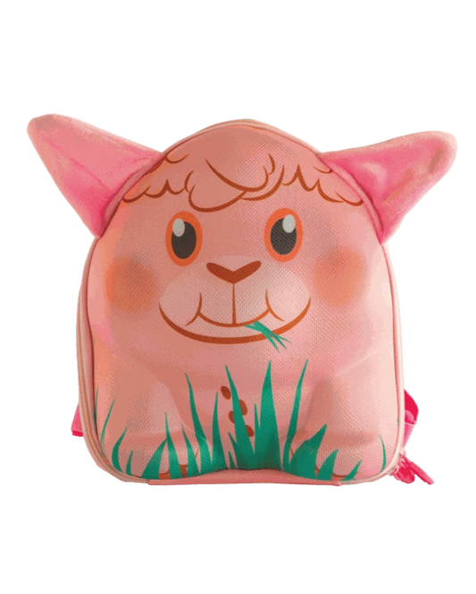 Fluffy, Pink Lamma-shaped backpack with ping ears front view