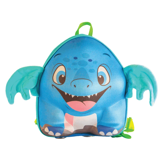 Rex, Blue dinosaur-shaped backpack with blue wings front view