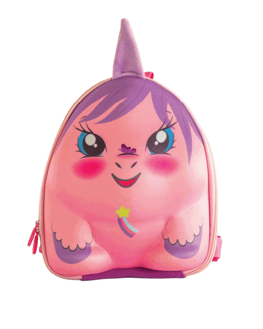 Twilight, Pink and purple unicorn-shaped backpack front view