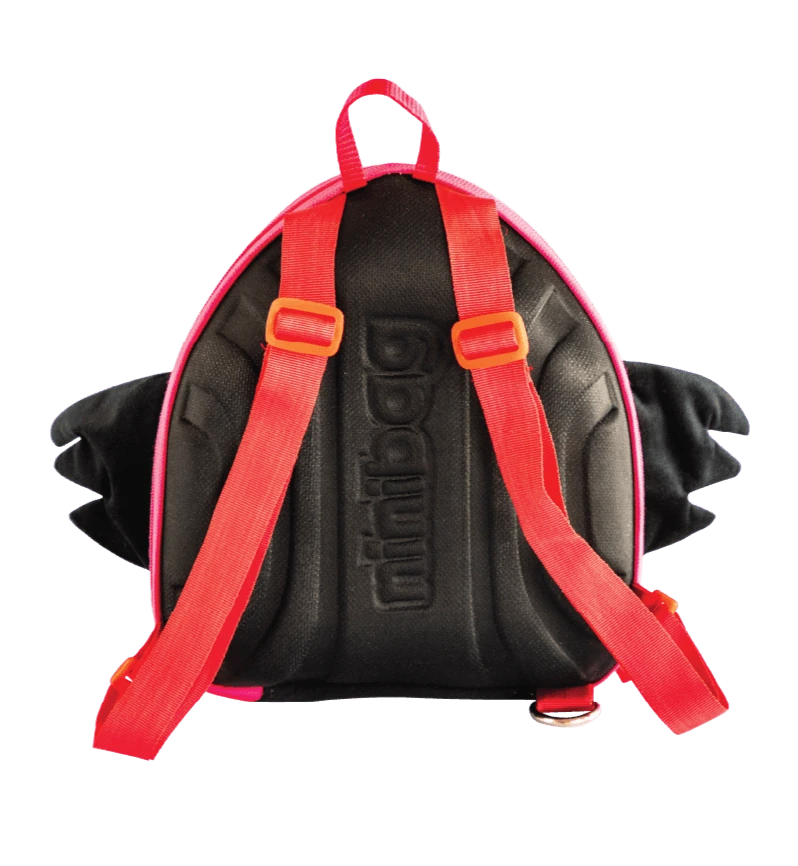 Waddle backpack back view black with red straps