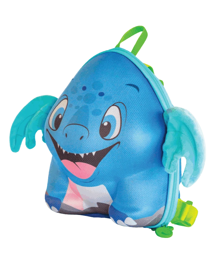 Rex, Blue dinosaur-shaped backpack with blue wings front view