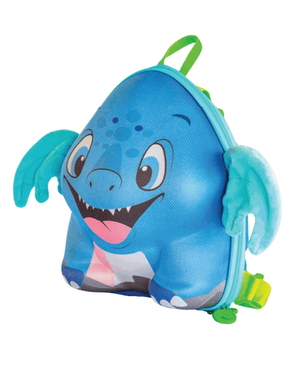 Rex, Blue dinosaur-shaped backpack with blue wings front view