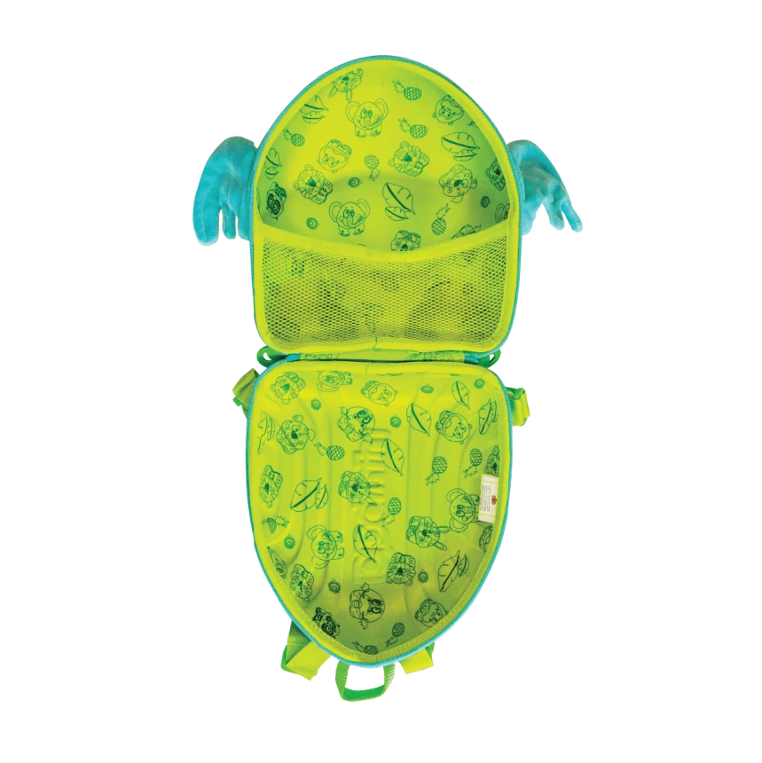 Rex, Blue dinosaur-shaped backpack inside view