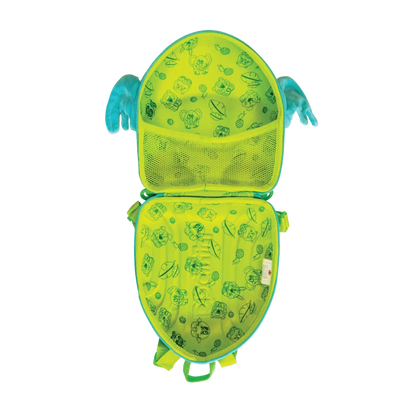 Rex, Blue dinosaur-shaped backpack inside view
